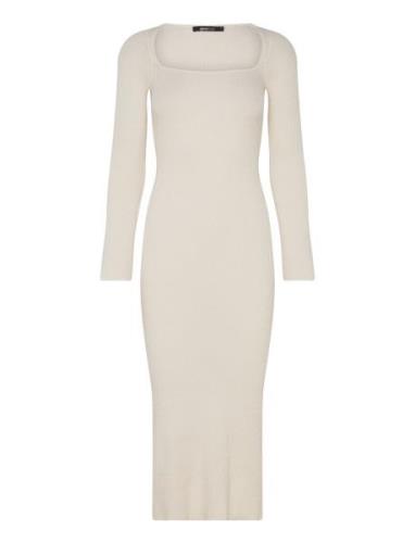 Knitted Midi Dress Knælang Kjole Cream Gina Tricot