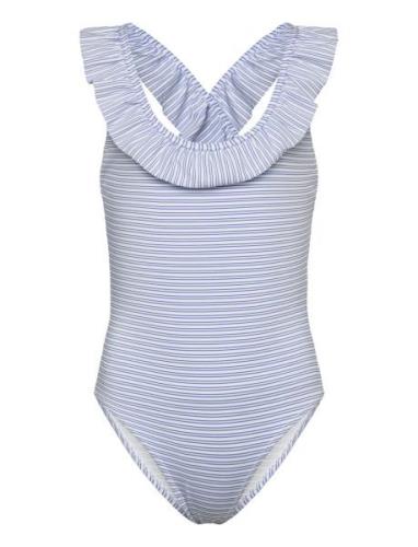 Ruffle Striped Swimsuit Badedragt Badetøj Blue Mango