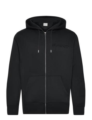 Embossed Full Zip Hoodie Tops Sweatshirts & Hoodies Hoodies Black GANT