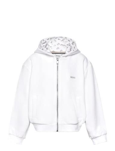 Hooded Cardigan Tops Sweatshirts & Hoodies Hoodies White BOSS