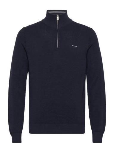 Cotton Pique Half Zip Tops Knitwear Half Zip Jumpers Navy GANT