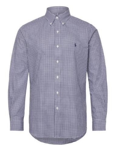 Custom Fit Gingham Stretch Poplin Shirt Tops Shirts Casual Blue Polo R...