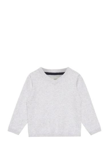 V-Neck Sweater Tops T-shirts Long-sleeved T-Skjorte Grey Mango