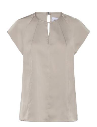 Shiny Satin Ss Blouse Tops Blouses Short-sleeved Silver Calvin Klein
