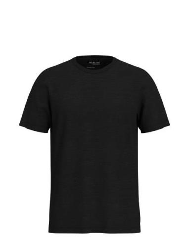 Slhaspen Slub Ss O-Neck Tee Noos Tops T-Kortærmet Skjorte Black Select...