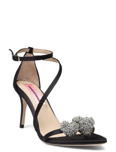 Amy Satin Heart Sandal Med Hæl Black Custommade