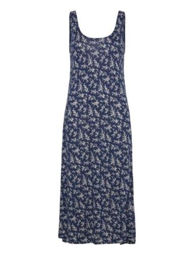 Floral Scoopneck Jersey Dress Knælang Kjole Blue Polo Ralph Lauren