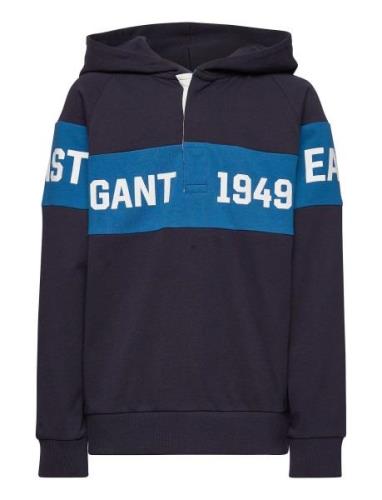 D1. Gant Chest Stripe Hr Tops Sweatshirts & Hoodies Hoodies Blue GANT