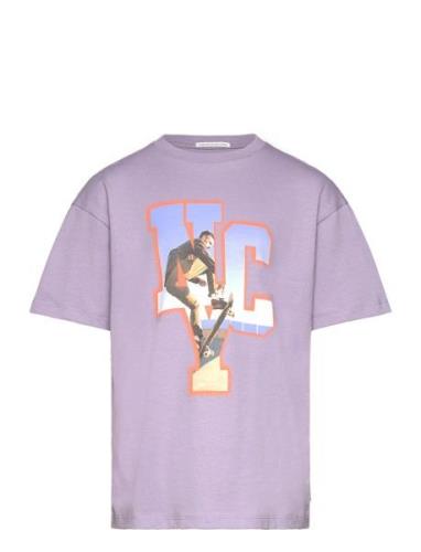 Over Printed T-Shirt Tops T-Kortærmet Skjorte Purple Tom Tailor