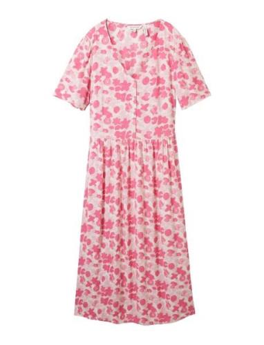 Printed Dress With Belt Knælang Kjole Pink Tom Tailor