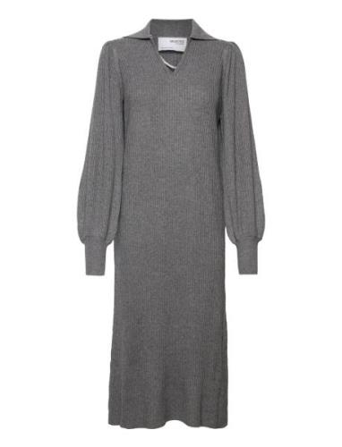 Slfselene Ls Knit Dress B Knælang Kjole Grey Selected Femme