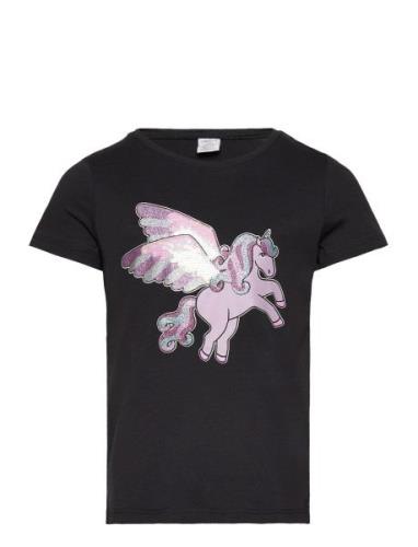 Top S S Unicorn Print And Sequ Tops T-Kortærmet Skjorte Black Lindex