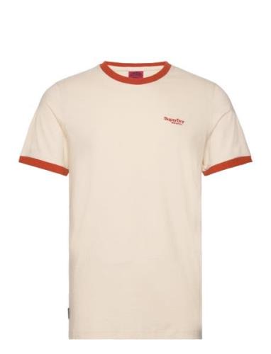 Essential Logo Ringer Tee Tops T-Kortærmet Skjorte Beige Superdry