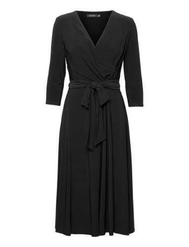 Surplice Jersey Dress Knælang Kjole Black Lauren Ralph Lauren