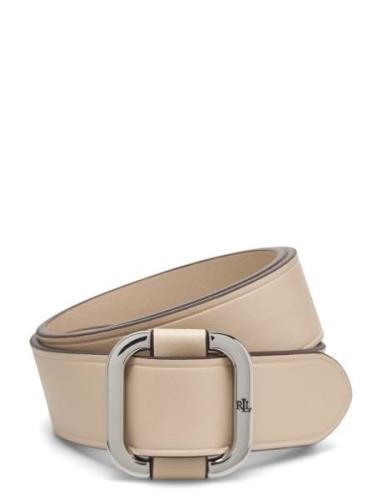 Slide-Buckle Leather Belt Bælte Beige Lauren Ralph Lauren