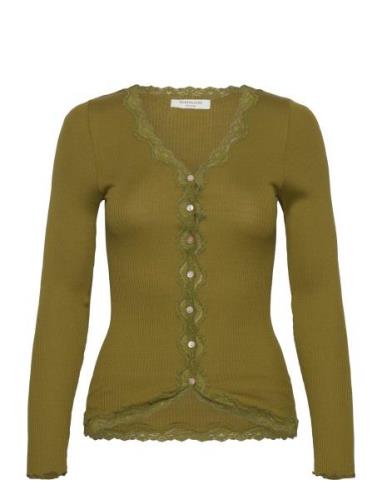 Rwbabette Ls V-Neck Regular Lace Ca Tops Knitwear Cardigans Green Rose...