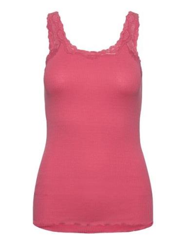 Rwbabette Sl Deep Back Lace Top Tops T-shirts & Tops Sleeveless Pink R...