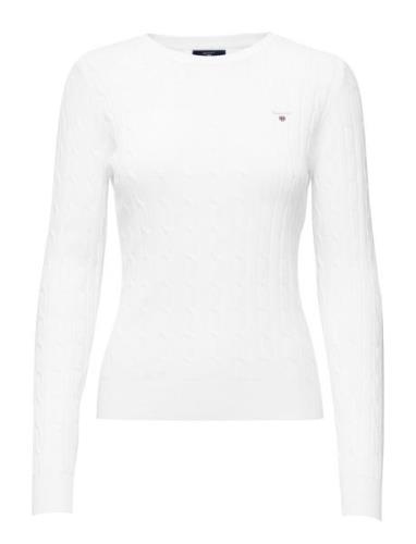 Stretch Cotton Cable C-Neck Tops Knitwear Jumpers White GANT