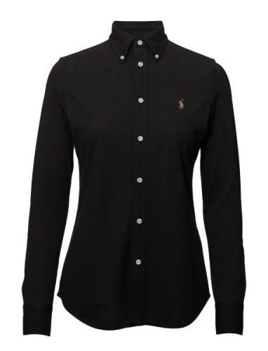 Slim Fit Knit Cotton Oxford Shirt Tops Shirts Long-sleeved Black Polo ...