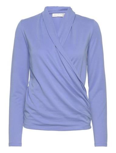 Alanoiw Wrap Blouse Tops Blouses Long-sleeved Blue InWear