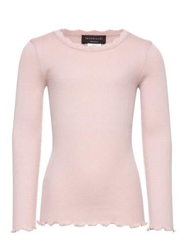 Beatha Silk T-Shirt W/ Lace Tops T-shirts Long-sleeved T-Skjorte Pink ...