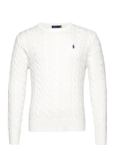 Cable-Knit Cotton Sweater Designers Knitwear Round Necks White Polo Ra...
