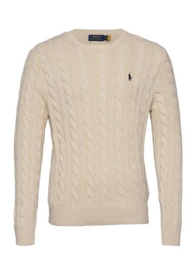Cable-Knit Cotton Sweater Designers Knitwear Round Necks Cream Polo Ra...