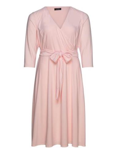 Surplice Jersey Dress Knælang Kjole Pink Lauren Women