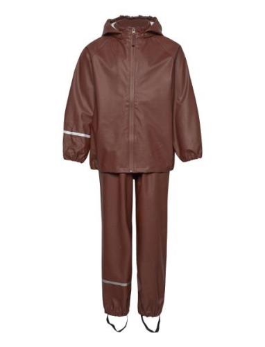 Basic Rainwear Set -Recycle Pu Outerwear Rainwear Rainwear Sets Brown ...