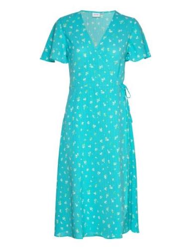 Vilovie S/S Wrap Midi Dress - Noos Knælang Kjole Blue Vila