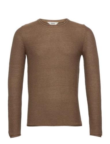 Sdjarah 62100 Knit Pullover Tops Knitwear Round Necks Brown Solid