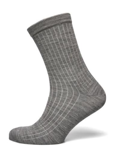 Wool Rib Socks Sokker Strømper Grey Mp Denmark