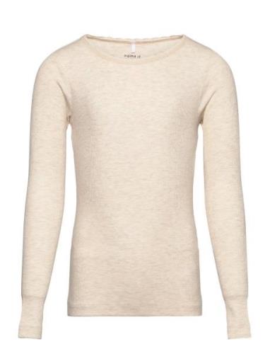 Nmfkab Ls Top Noos Tops T-shirts Long-sleeved T-Skjorte Cream Name It