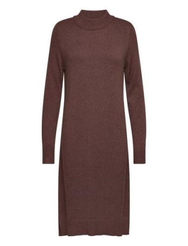 Viril Crew Neck L/S Midi Dress - Noos Knælang Kjole Brown Vila