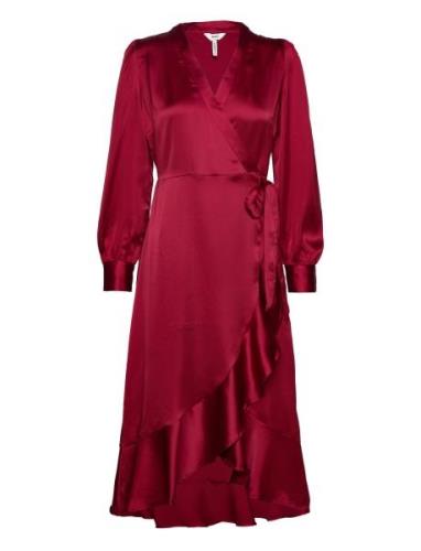 Objsateen Wrap Dress A Fair Knælang Kjole Red Object