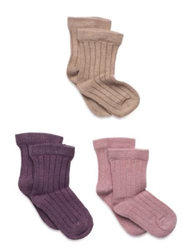 Wool Socks - Rib 3-Pack Sokker Strømper Multi/patterned Minymo
