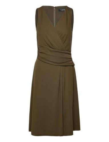 Surplice Jersey Sleeveless Dress Knælang Kjole Green Lauren Ralph Laur...