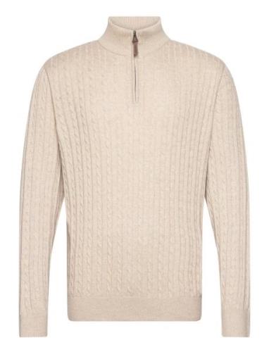 1/2 Zip Cable Knit Tops Knitwear Half Zip Jumpers Cream Lindbergh