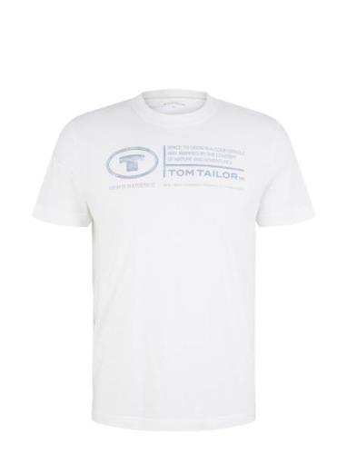 Printed Crewneck T-Shirt Tops T-Kortærmet Skjorte White Tom Tailor