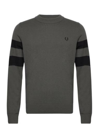 Tipped Sleeve Jumper Tops Knitwear Round Necks Green Fred Perry