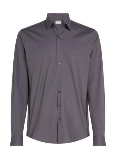 Poplin Stretch Slim Shirt Tops Shirts Business Grey Calvin Klein