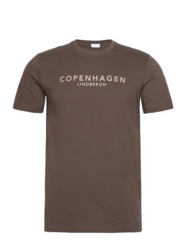 Copenhagen Print Tee S/S Tops T-Kortærmet Skjorte Brown Lindbergh