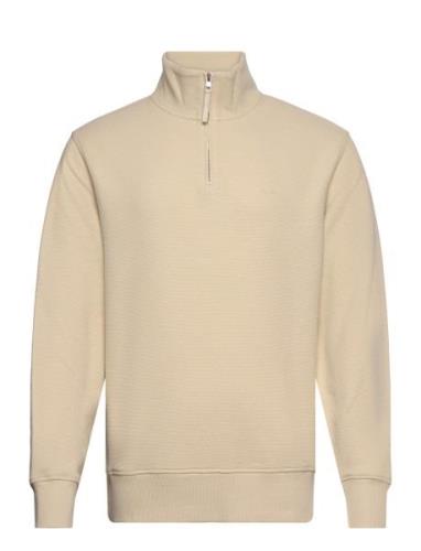 Waffle Texture Half Zip Tops Sweatshirts & Hoodies Sweatshirts Beige G...