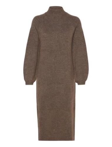 Yasbalis Ls Funnel Knit Dress S. Noos Dresses Knitted Dresses Brown YA...