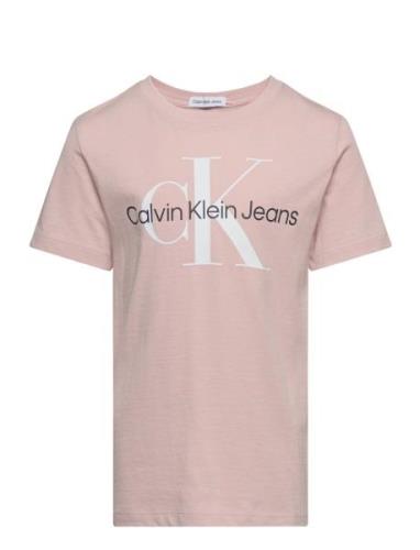 Ck Monogram Ss T-Shirt Tops T-Kortærmet Skjorte Pink Calvin Klein