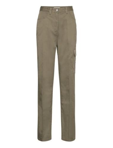 Stretch Twill High Rise Straight Bottoms Trousers Cargo Pants Khaki Gr...