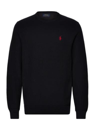 Textured Cotton Crewneck Sweater Tops Knitwear Round Necks Black Polo ...