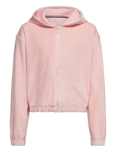 Velours Zip Through Hoodie Tops Sweatshirts & Hoodies Hoodies Pink Tom...