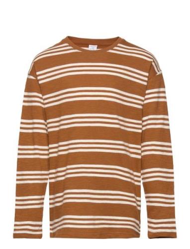Top Ls Essential Stripe Tops T-shirts Long-sleeved T-Skjorte Brown Lin...