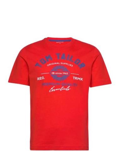 Logo Tee Tops T-Kortærmet Skjorte Red Tom Tailor